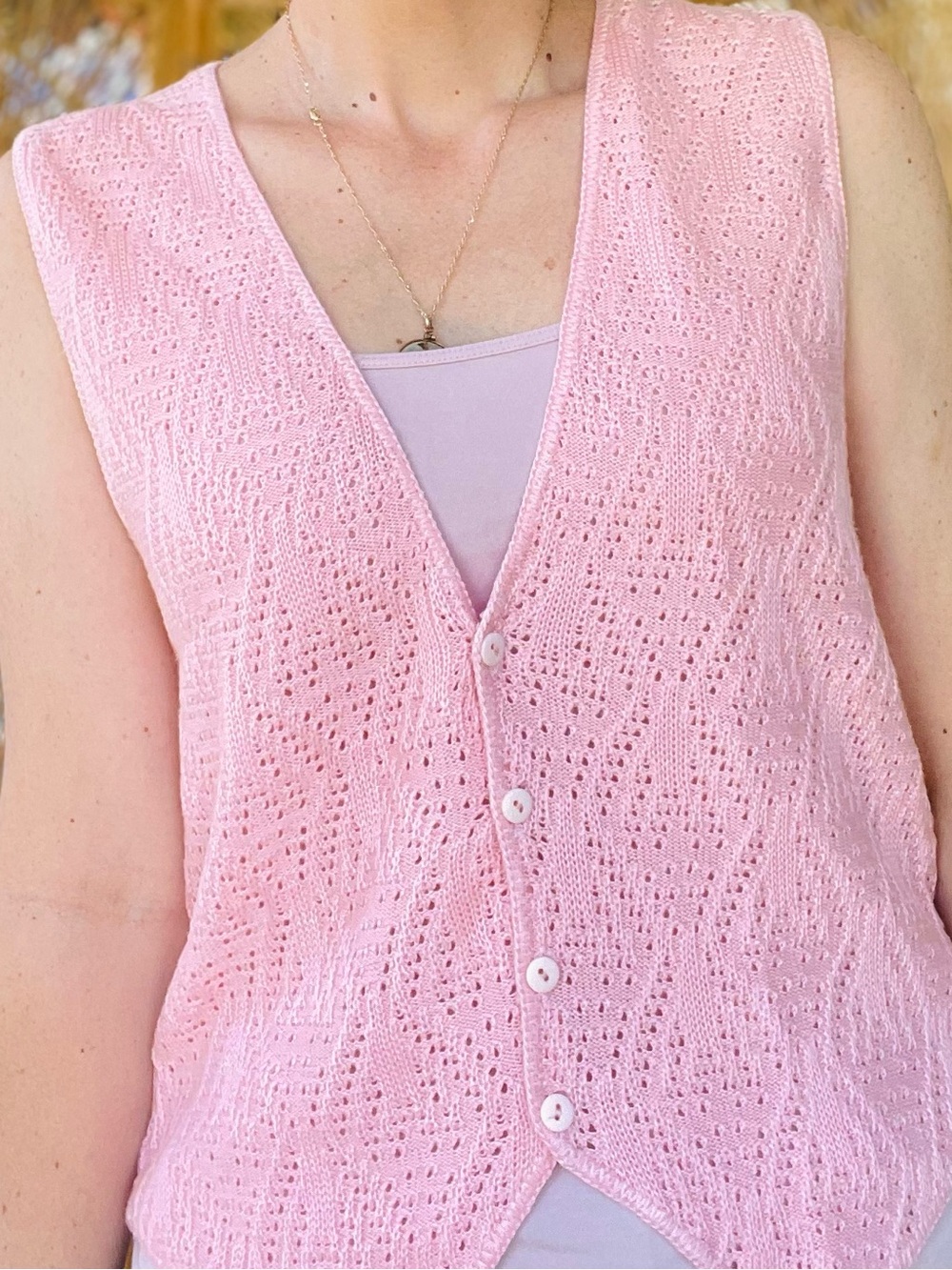 Vintage Kenneth Too Pastel Pink Knit Vest M Granny Cottagecore Knitwear